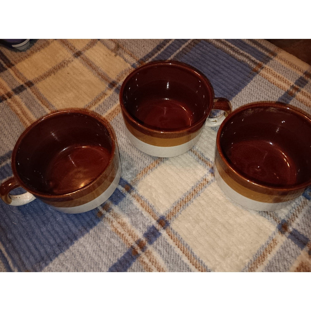 Vintage Stoneware Soup Mugs Set of 3 10oz Gradient Brown Cups