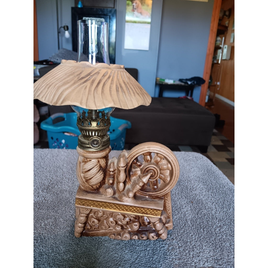 mid century ceramic spinning wheel oil lamp Great Condition Rare Unique Piece