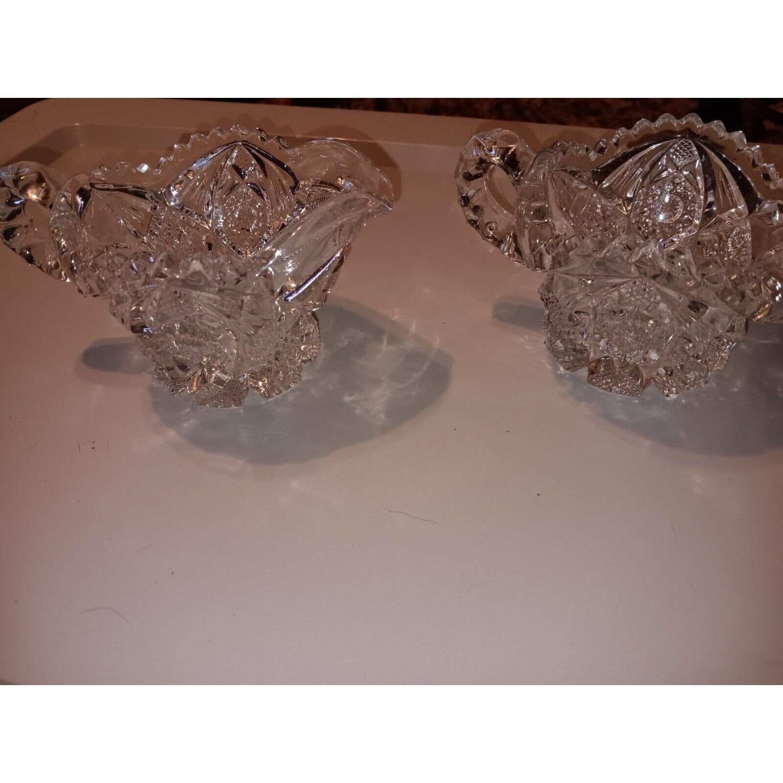 Imperial Glass Creamer and Sugar Set Pattern Number 526 Heavy Sawtooth Edge