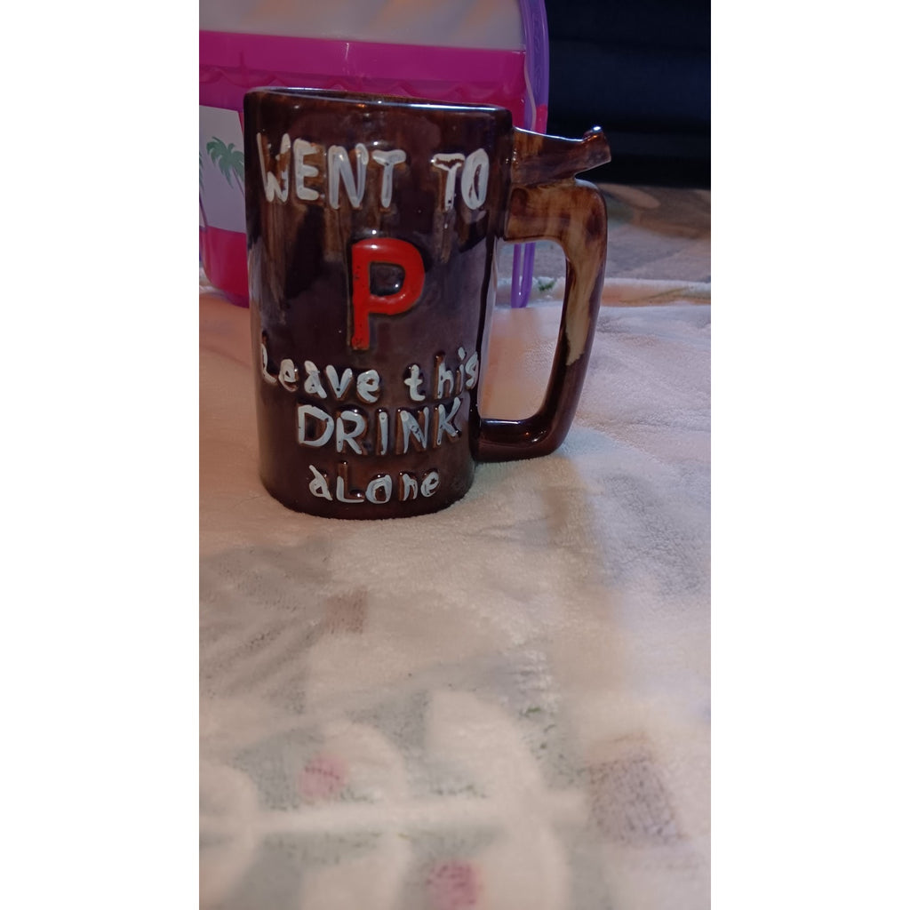 Vintage Brown Drip Glaze Ceramic Novelty Beer Mug - Went To P Wet Your Whistle
