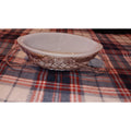 Glasbake White Milk Glass 10" Oval Baking Dish & Rose Gold Metal Carry Basket