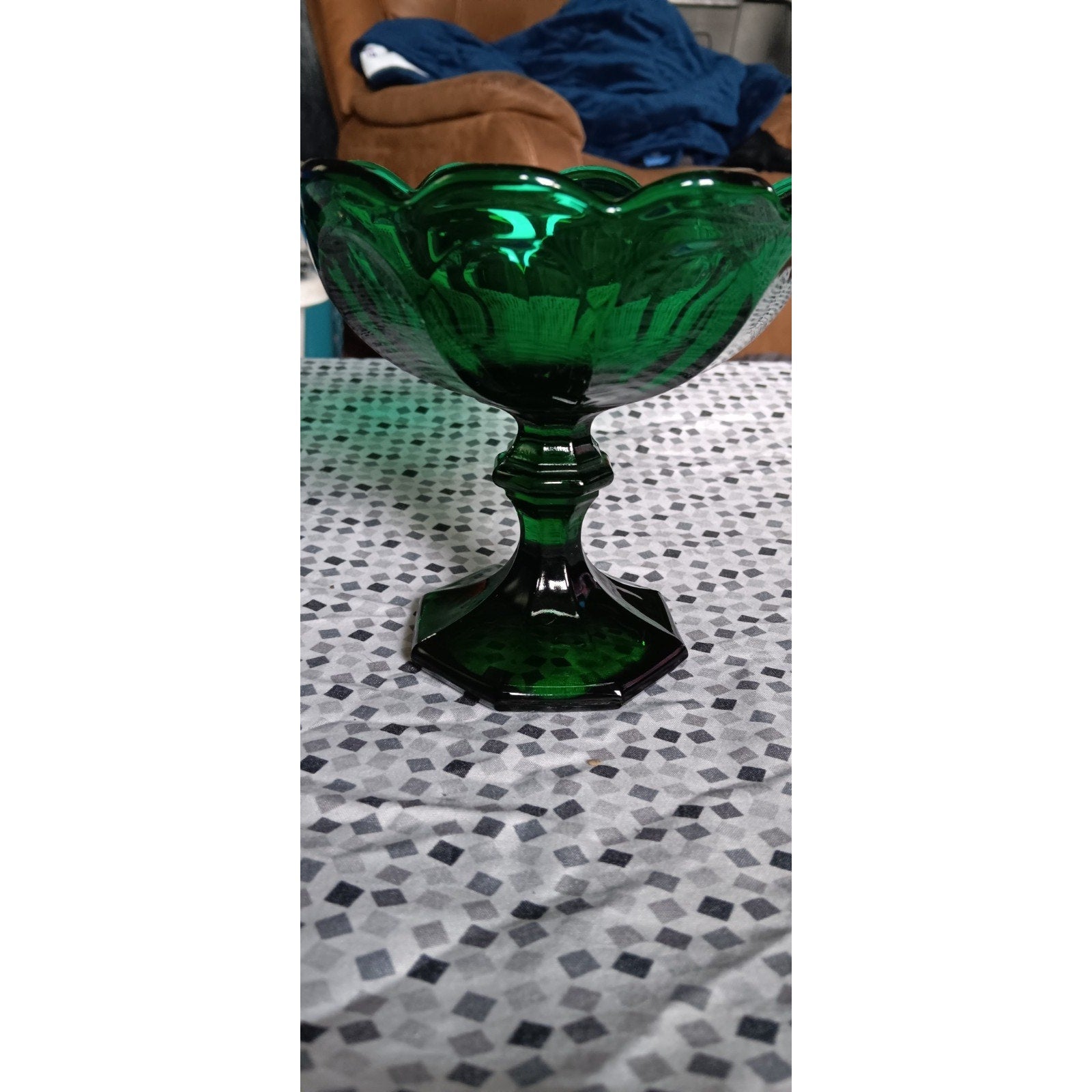 Vintage Emerald Green Glass Compote Bowl