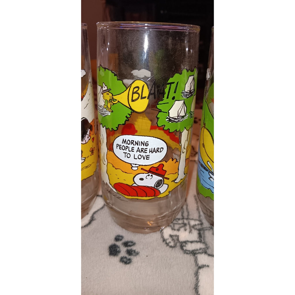 Complete Set Of (5) Vintage Camp Snoopy McDonalds Promo Glasses Nice 1983