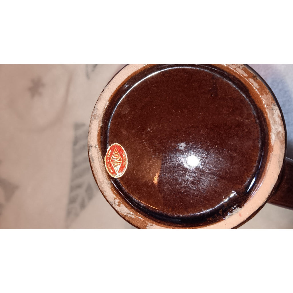 Vintage Brown Drip Glaze Ceramic Novelty Beer Mug - Went To P Wet Your Whistle