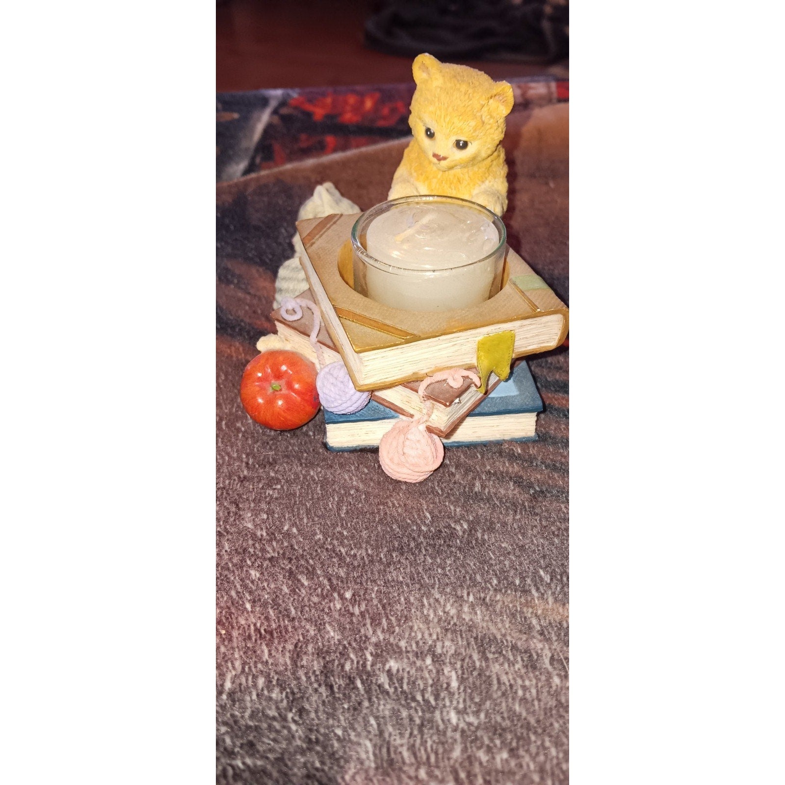 Westland Giftware Kittens Books Yarn Tea Light Votive Vintage Candle Holder Cat