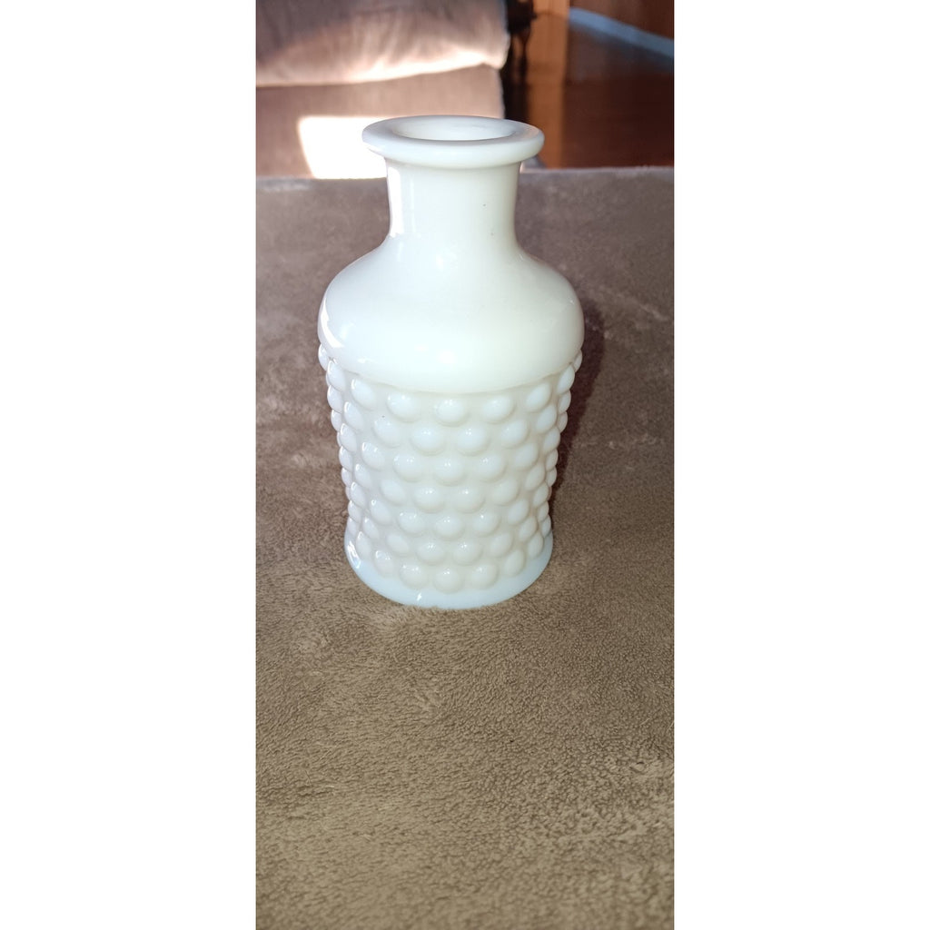 Unique Vintage Milk Glass Hobnail Round Bud Vase 5 in High Grade Condition