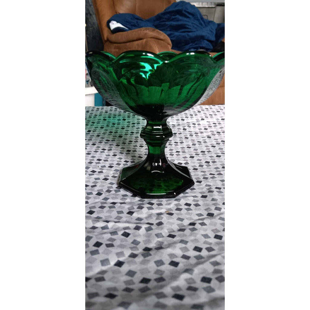 Vintage Emerald Green Glass Compote Bowl