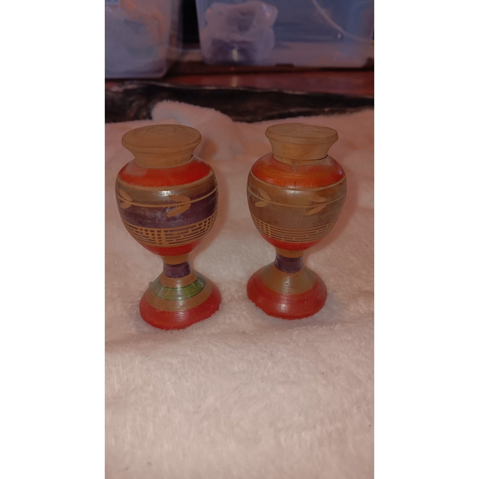 Mexico Handcrafted Wooden Red/Black Salt & Pepper Shakers Vintage