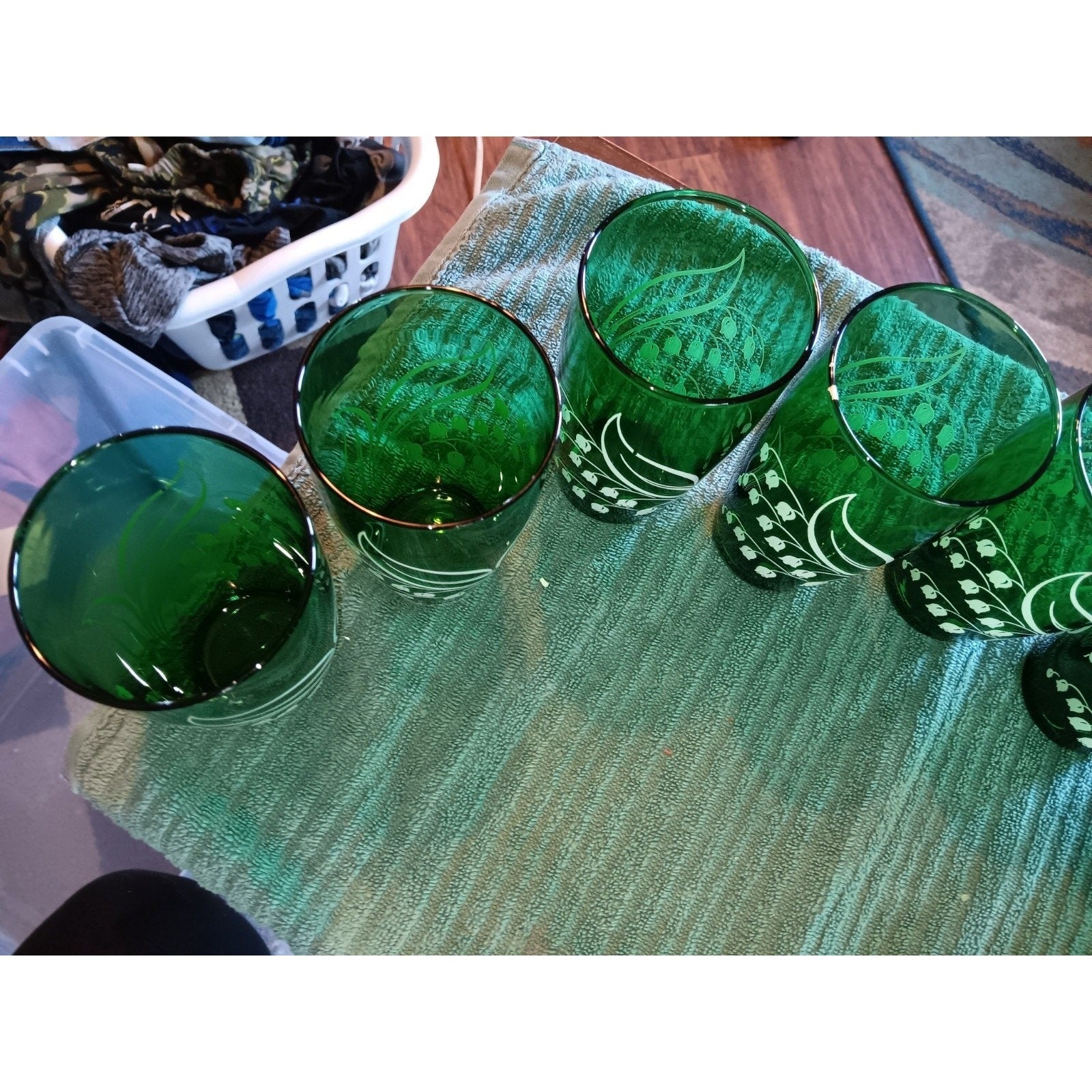Set of 8 MCM Anchor Hocking Lily of the Valley Green Tumblers Glasses