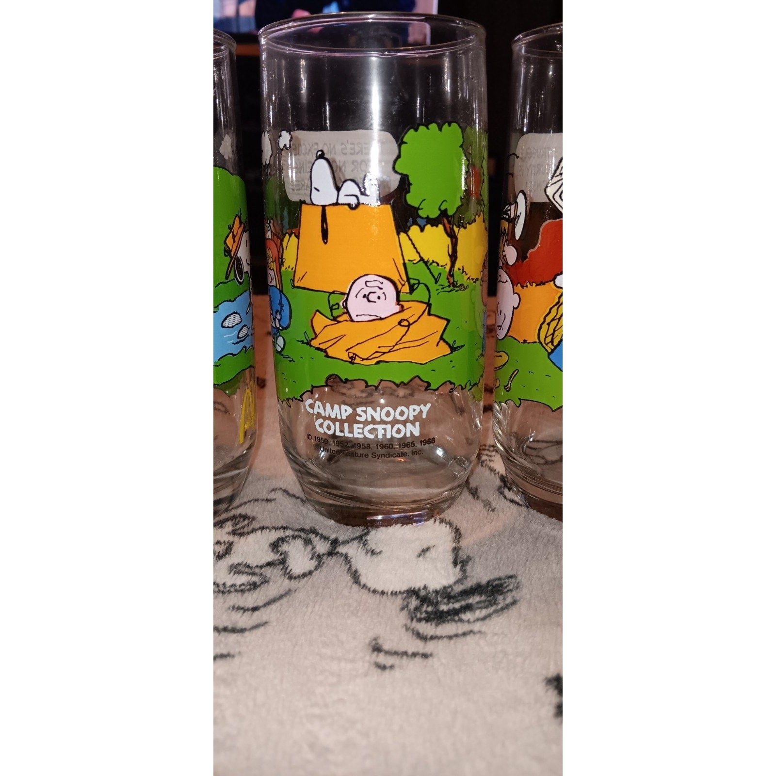 Complete Set Of (5) Vintage Camp Snoopy McDonalds Promo Glasses Nice 1983