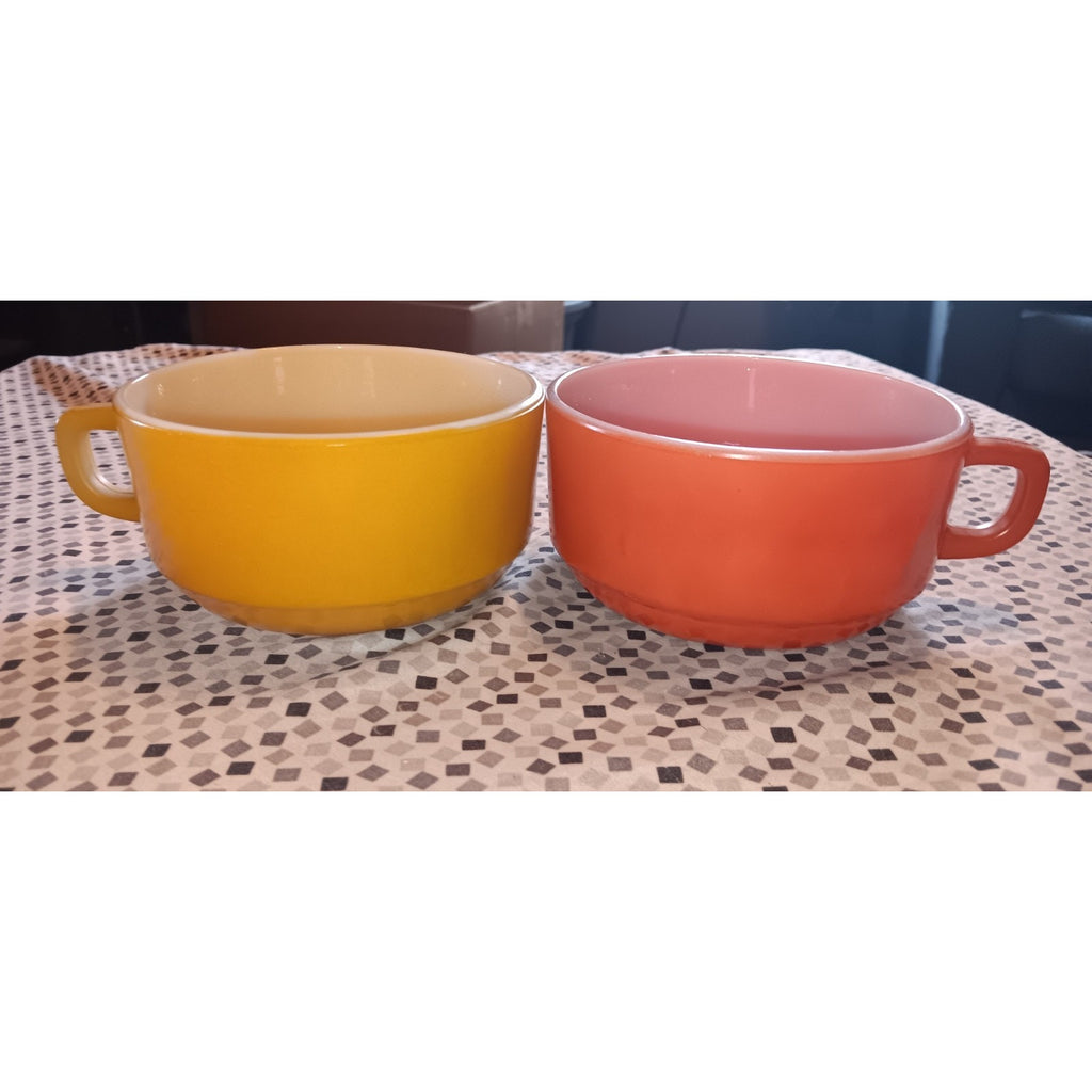 Vintage Fire King Orange And Yellow Soup Bowls 50s Vintage