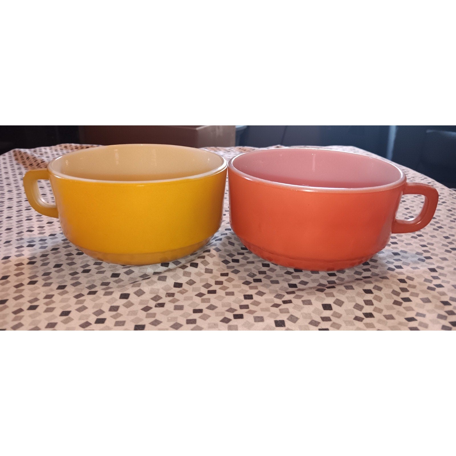 Vintage Fire King Orange And Yellow Soup Bowls 50s Vintage