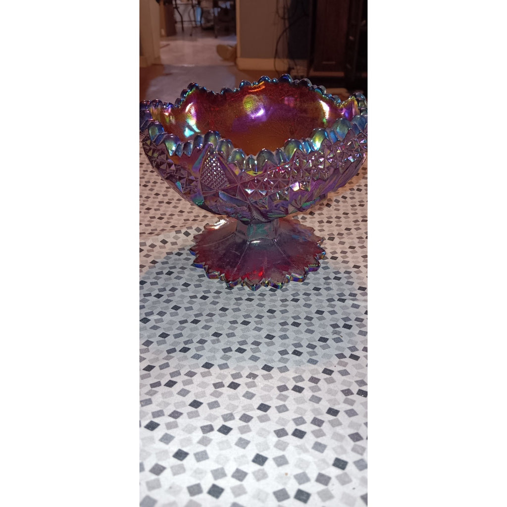 Fenton Ruby Red Glass Carnival Pinwheel Iridescent Sawtooth Edge Candy Bowl Art