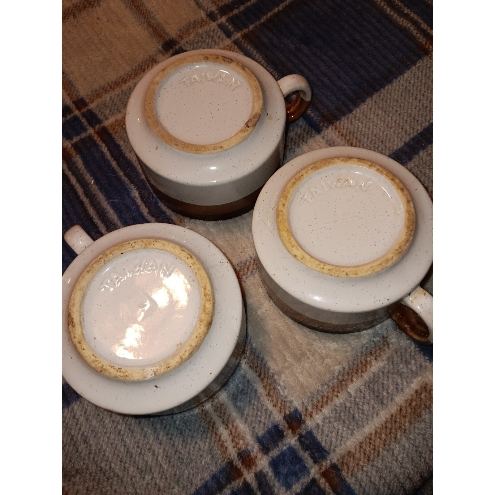 Vintage Stoneware Soup Mugs Set of 3 10oz Gradient Brown Cups