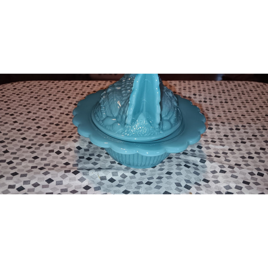 Pre-owned Mosser 6.5" Georgia Blue Glossy Glass Hen Chicken on Nest