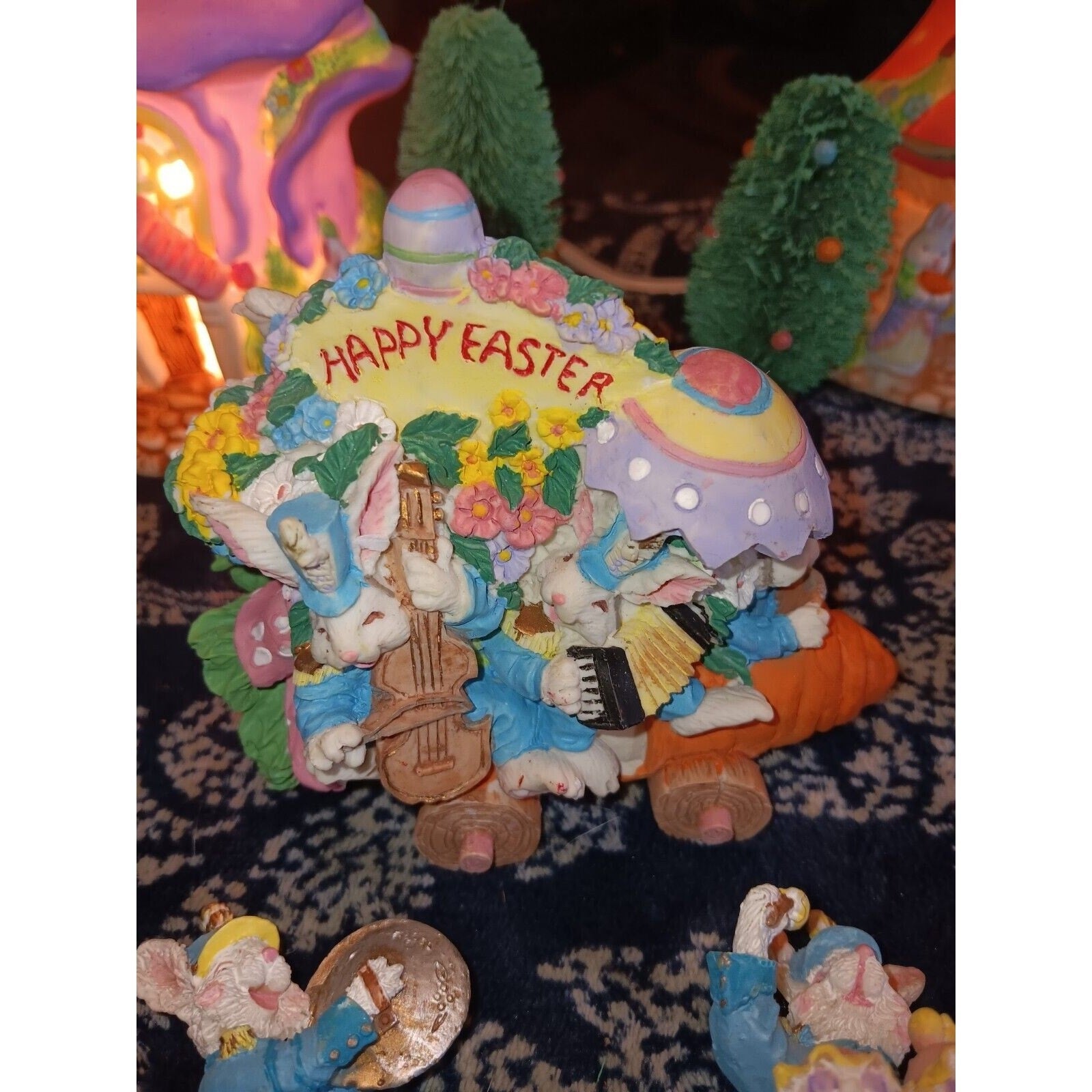 Lighted Easter Village Porcelain Houses Figures 21 Pc See Pics Really Nice