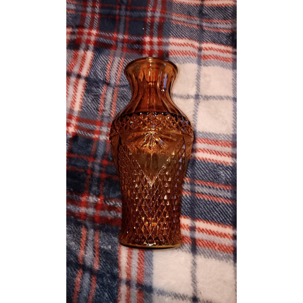 Vintage Amber Glass Vase Diamond Pattern 6.5" Tall. Made In Tiawan