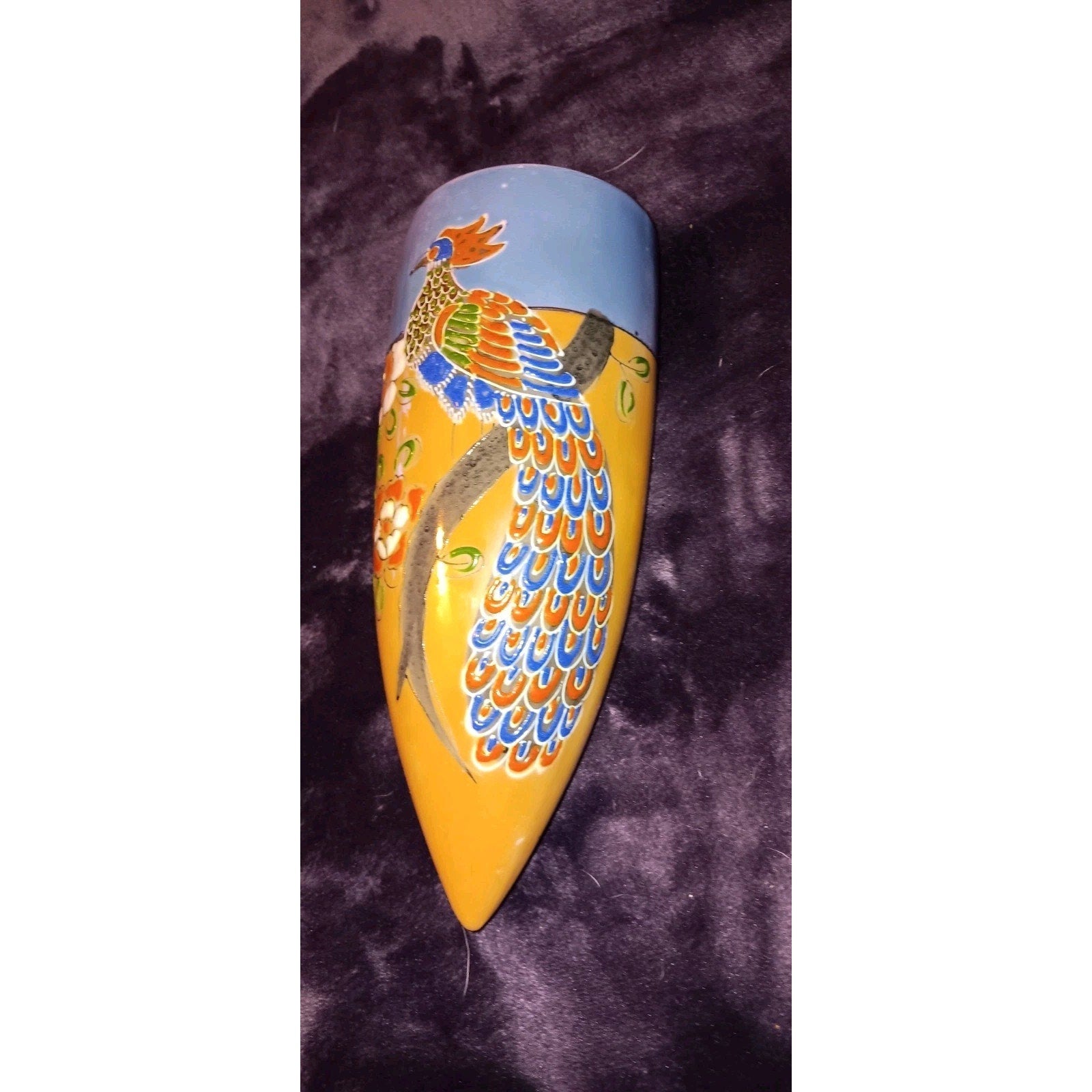 Vintage Japan Hand Painted Wall Vase Wallpocket Lusterware Peacock Beautiful