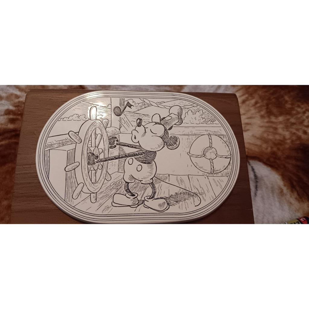 Rare Vintage Walt Disney Steamboat Willie Whistling Mickey Wooden 6" Wide Napkin