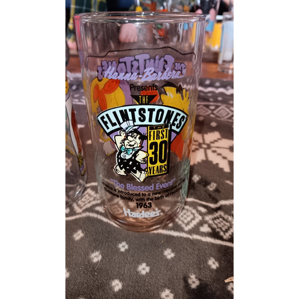 Vintage Flintstones Hardee's 1991 First 30 Years Set Of 2 Vintage Glasses