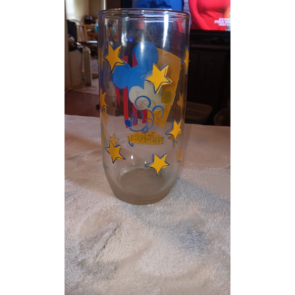 Vintage Collectible~*Disney Mickey Mouse With Stars Drink Glass 5 7/8" Tall