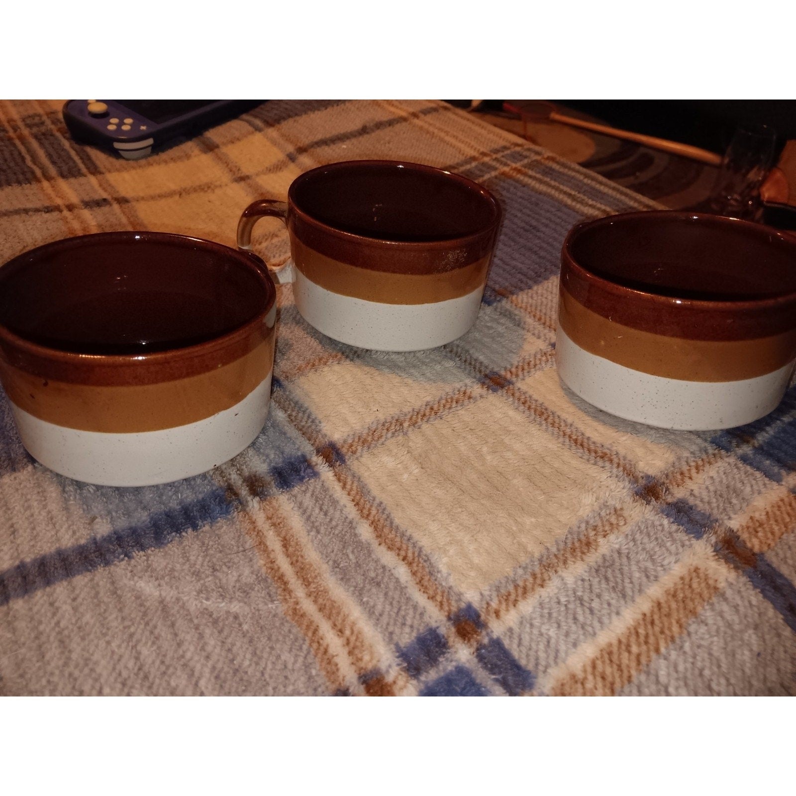 Vintage Stoneware Soup Mugs Set of 3 10oz Gradient Brown Cups