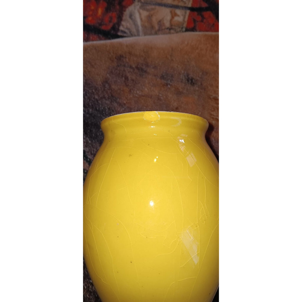 Vintage Hand Painted Yellow Jar With Fruit And Lid