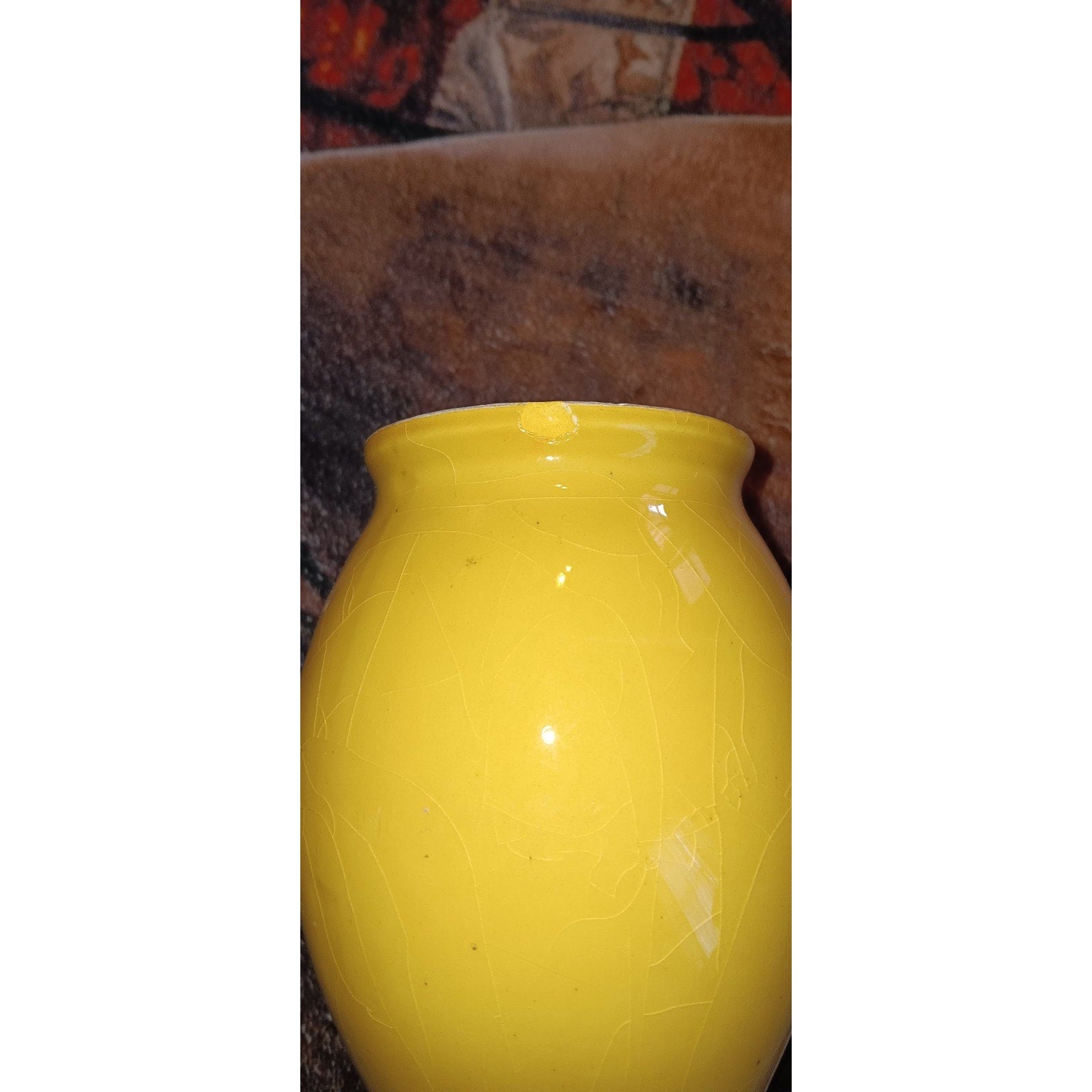 Vintage Hand Painted Yellow Jar With Fruit And Lid