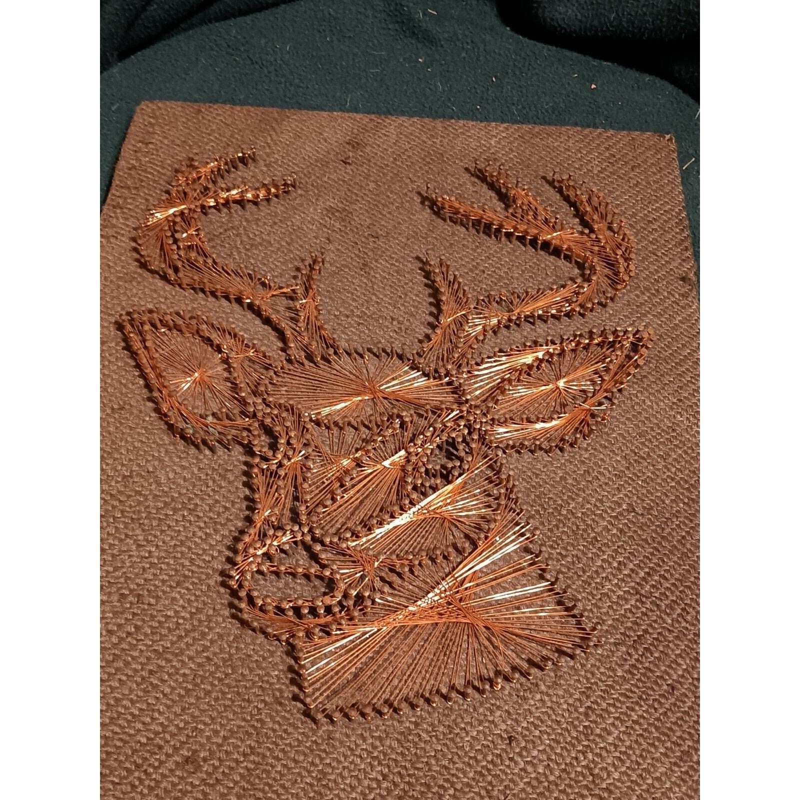DEER HEAD Vintage Wall Art Nails & Copper Wire Hunting Man Cave Rustic Decor