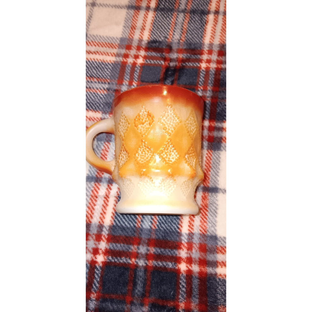 Vintage Anchor Hocking Fire King Orange Coffee Cup Mug Kimberly Diamond Pattern