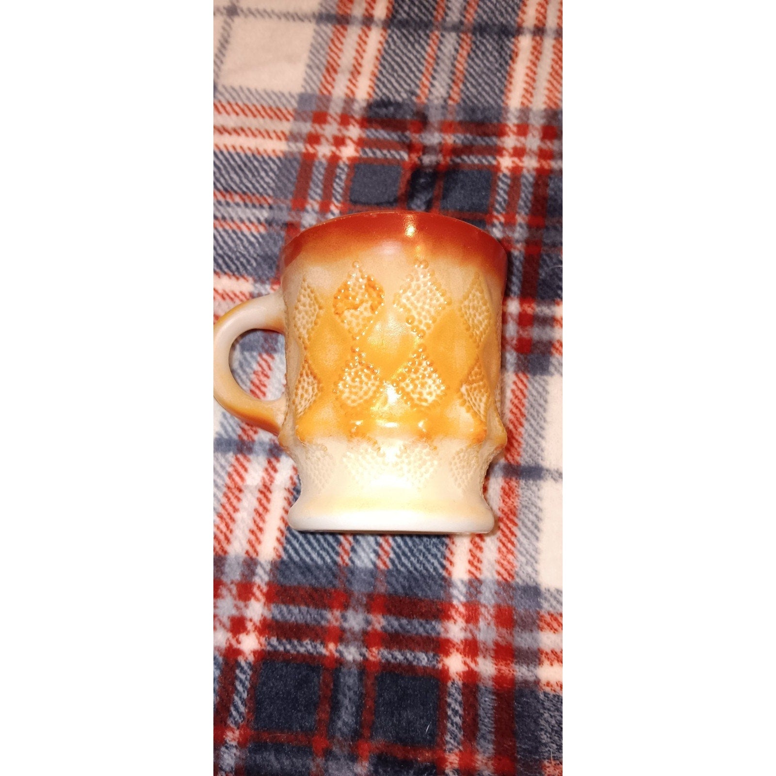 Vintage Anchor Hocking Fire King Orange Coffee Cup Mug Kimberly Diamond Pattern