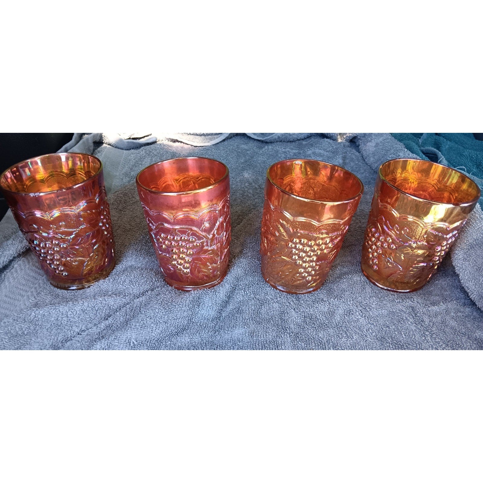 Vintage Joe St. Clair Carnival Glass Lot Grape & Cable Tumbler Set Of 5 Marigold
