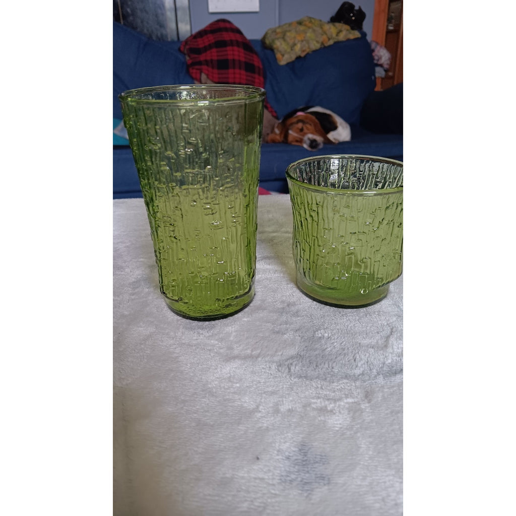 Lot Of 2 Vtg. Anchor Hocking Pagoda Avocado Green Juice Glass, 8 oz And 4 oz