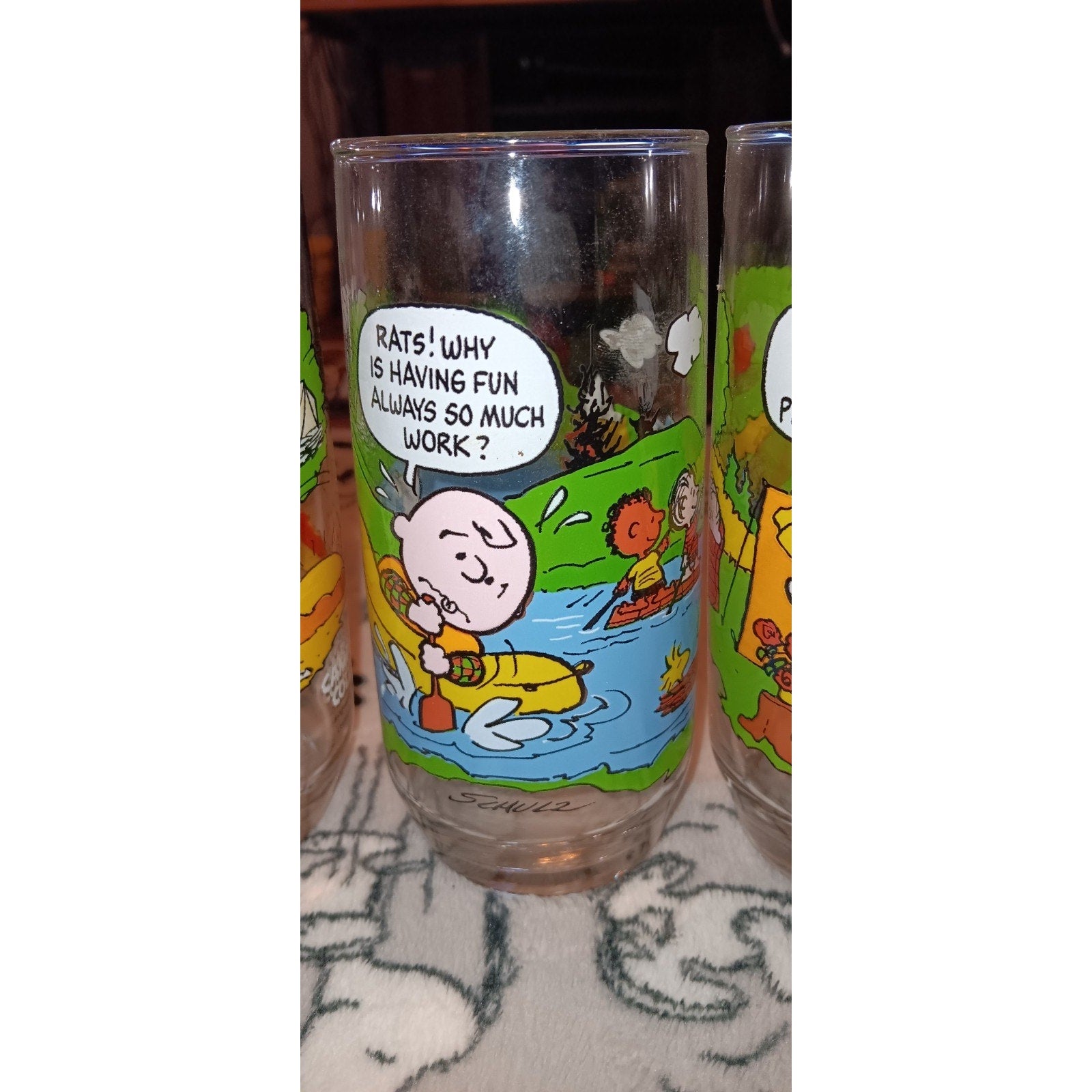 Complete Set Of (5) Vintage Camp Snoopy McDonalds Promo Glasses Nice 1983