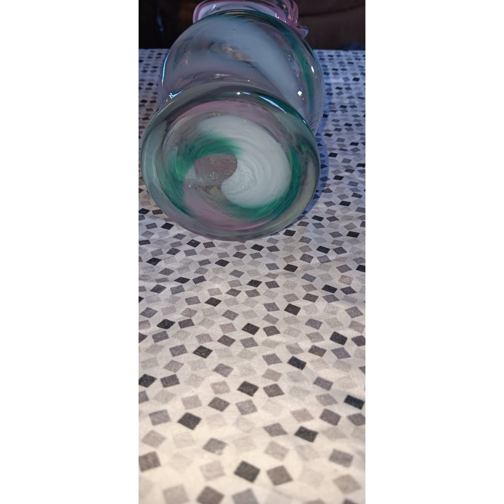 Art Glass Vase Swirled Colors With Ruffled Edge 7" Unmarked