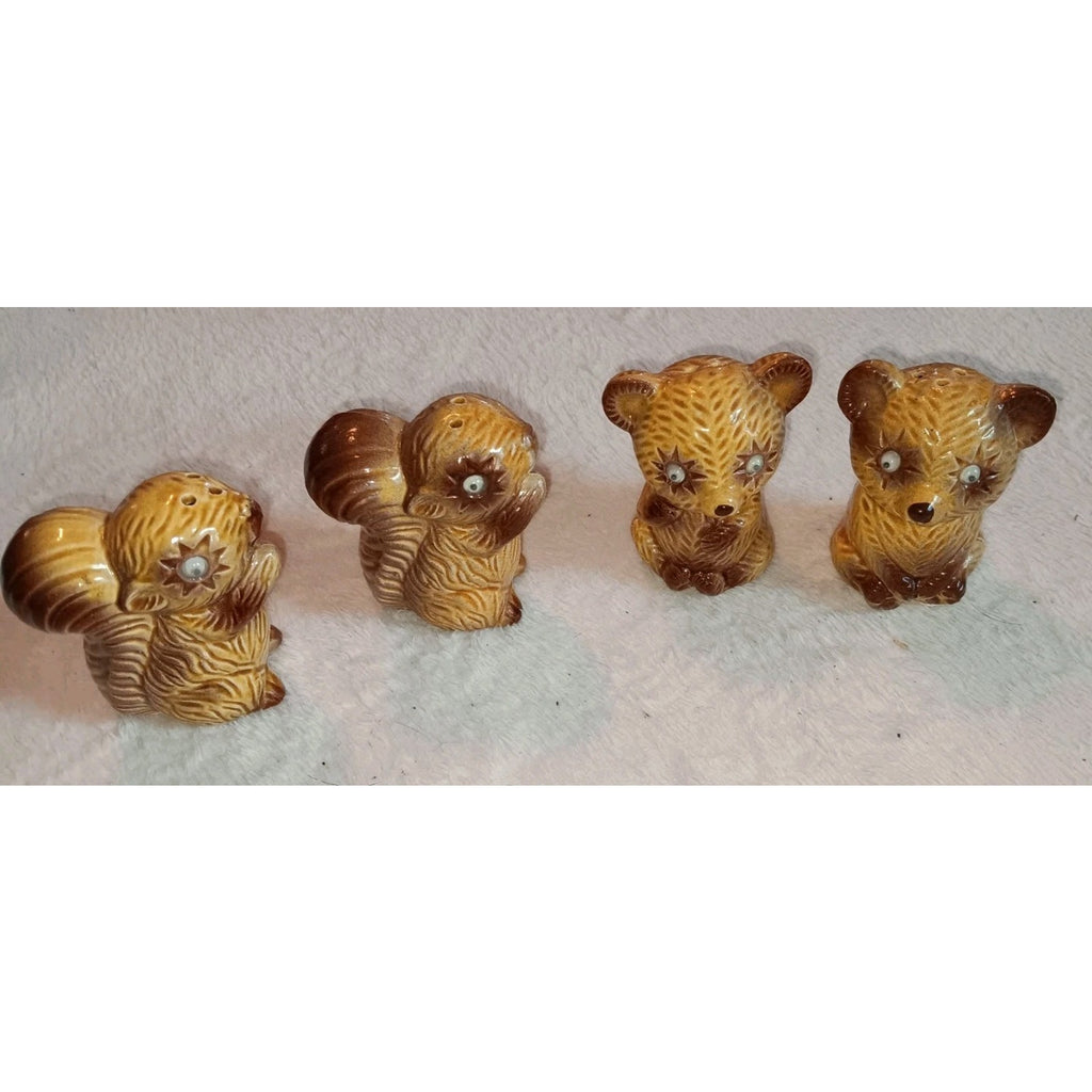 Lot Of 2 Vintage Squirrel & Bear Salt Pepper Shakers Googly Eyed JAPAN
