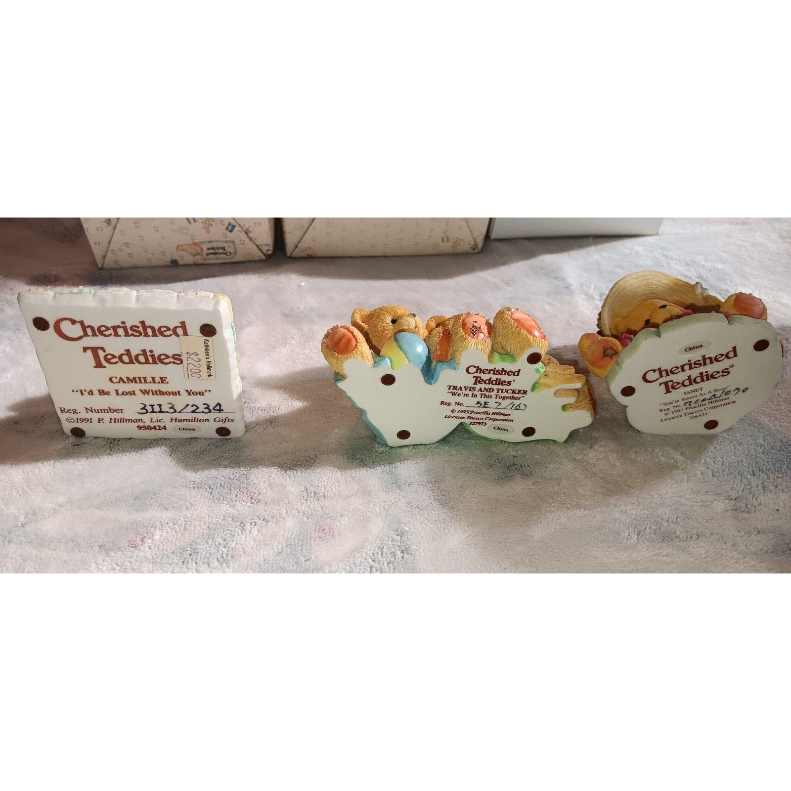 Vintage Cherished Teddies Lot 3-camille, Travis And Tucker, And Janet. W/Boxes