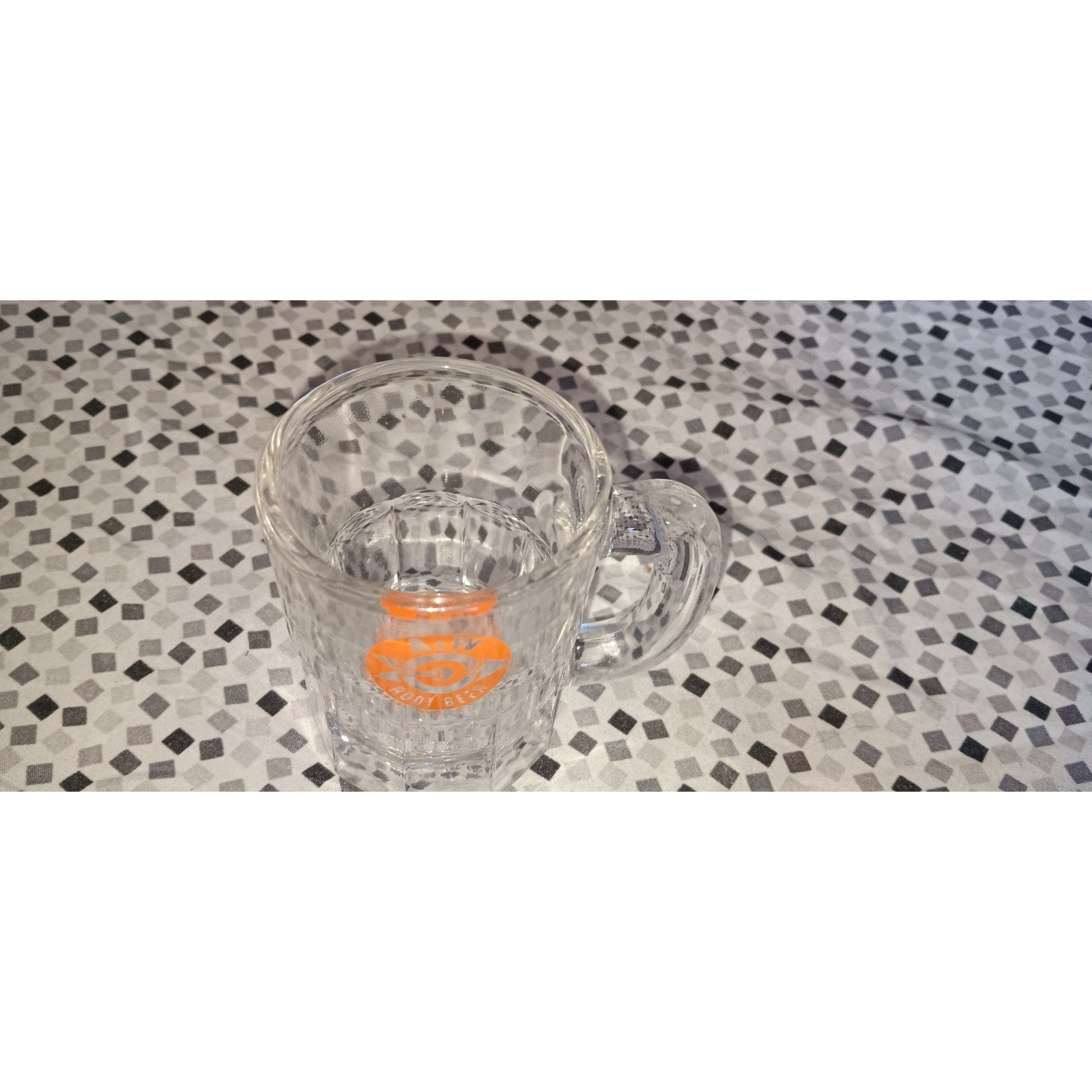 1960s VTG A&W Root Beer Mini Mug Clear Glass Bullseye Arrow Orange Logo AW 3.25"