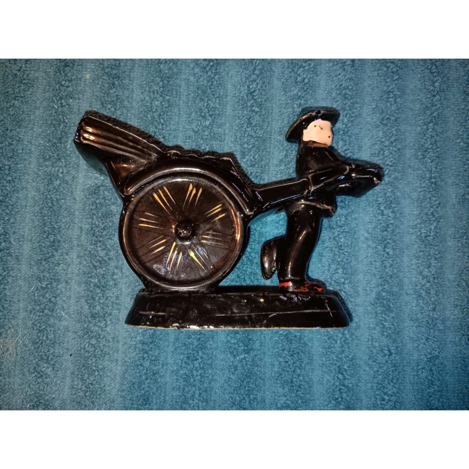 VINTAGE ASIAN MAN PULLING RICKSHAW CART PLANTER - VASE - TOOTHPICK HOLDER ~VGUC