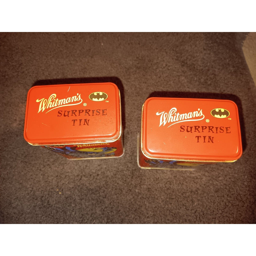 2 Vintage Surprise Tin Batman 1997 Whitman’s EMPTY Candy Container Kid Hideaway