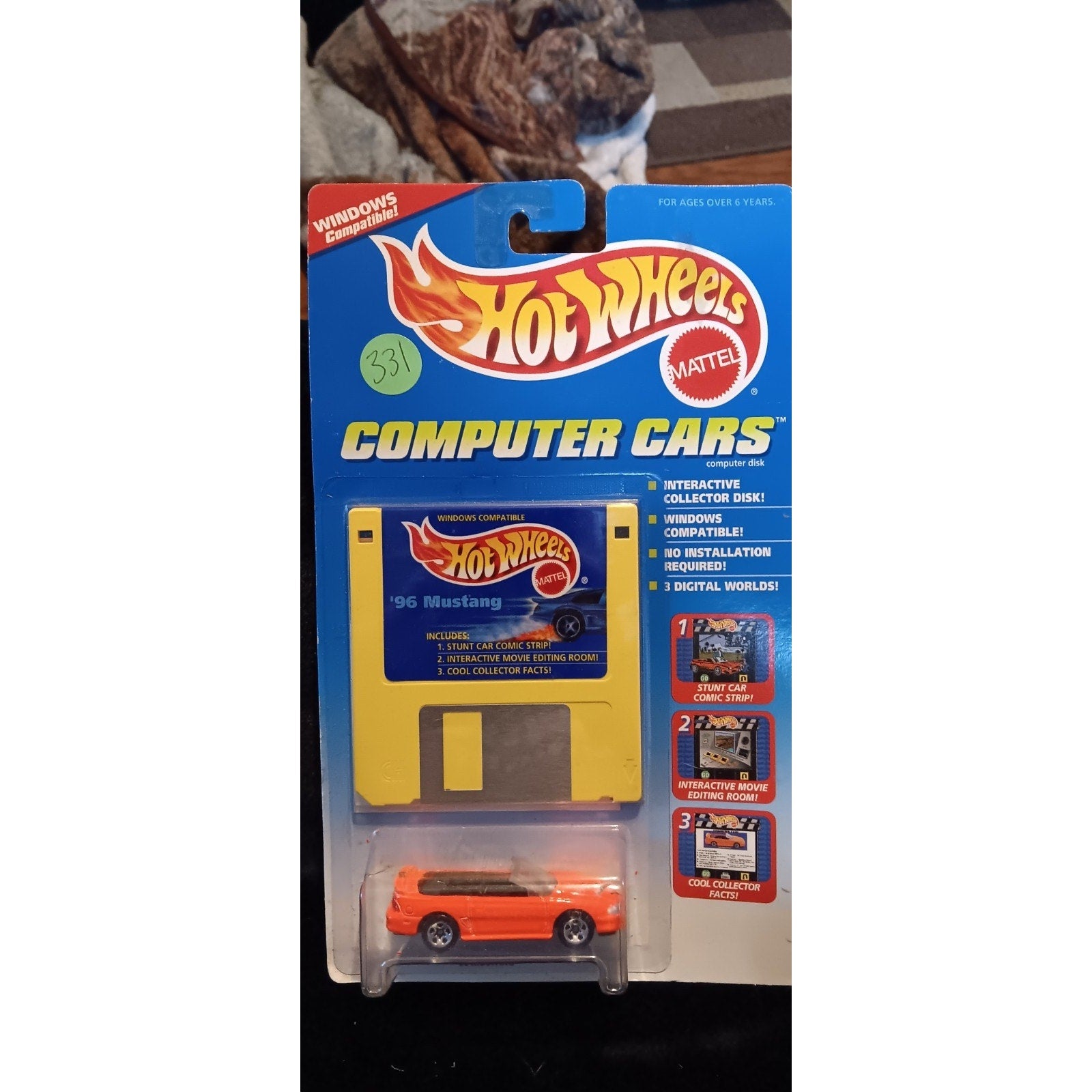 1995 Hot Wheels Computer Cars - Bright Orange 96' Mustang GT Convertible
