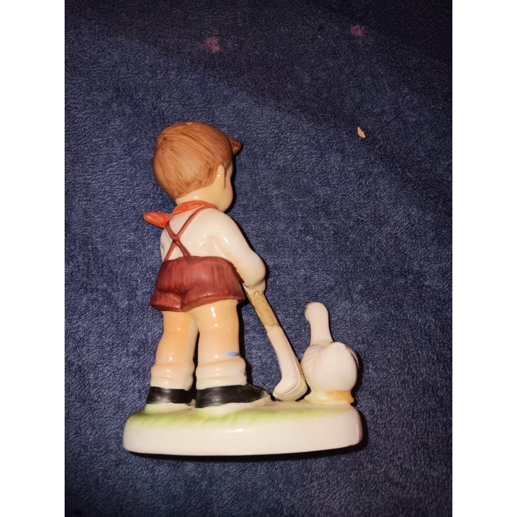Vintage Napcoware Fine Porcelain Figurine Boy Raking With A Duck