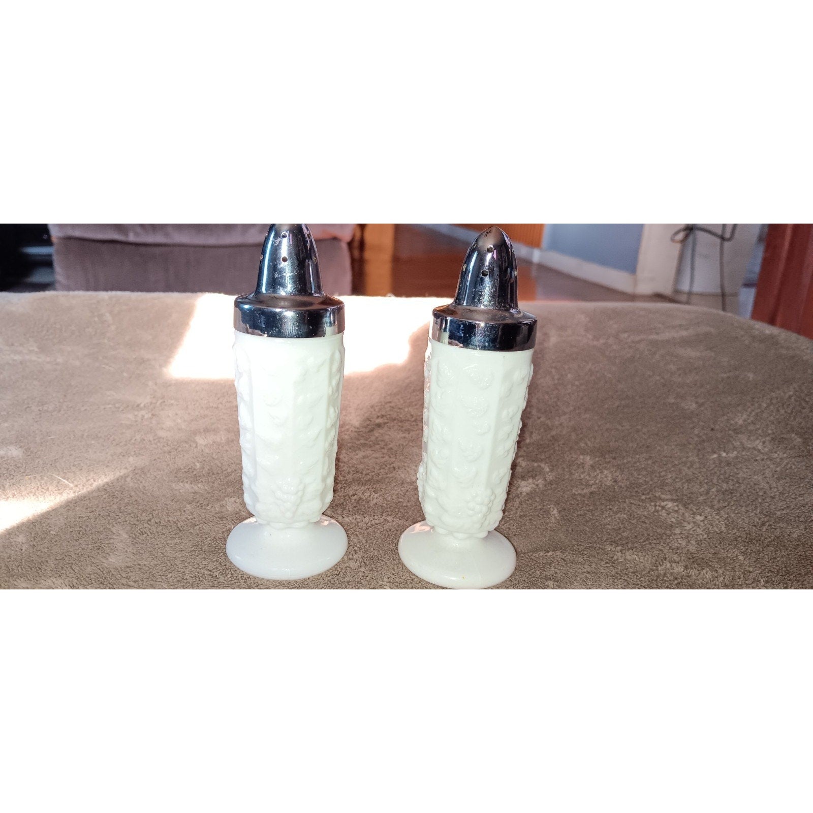 Westmoreland Milk Glass Paneled Grape Salt & Pepper Shakers