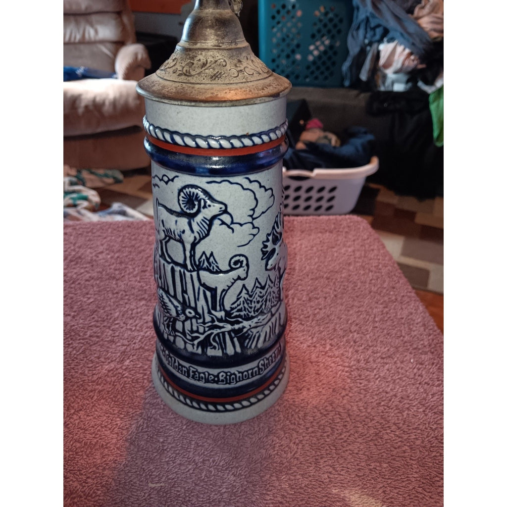 Avon Lidded Beer Stein 1976 Handcrafted in Brazil by Ceramarte Mountain Animals