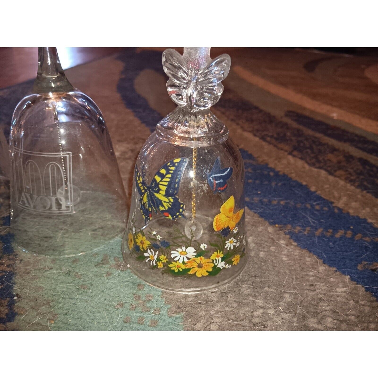 Avon Bell Butterfly & Floral 1990 Vintage Glass Over 24% Full Lead Crystal Bell