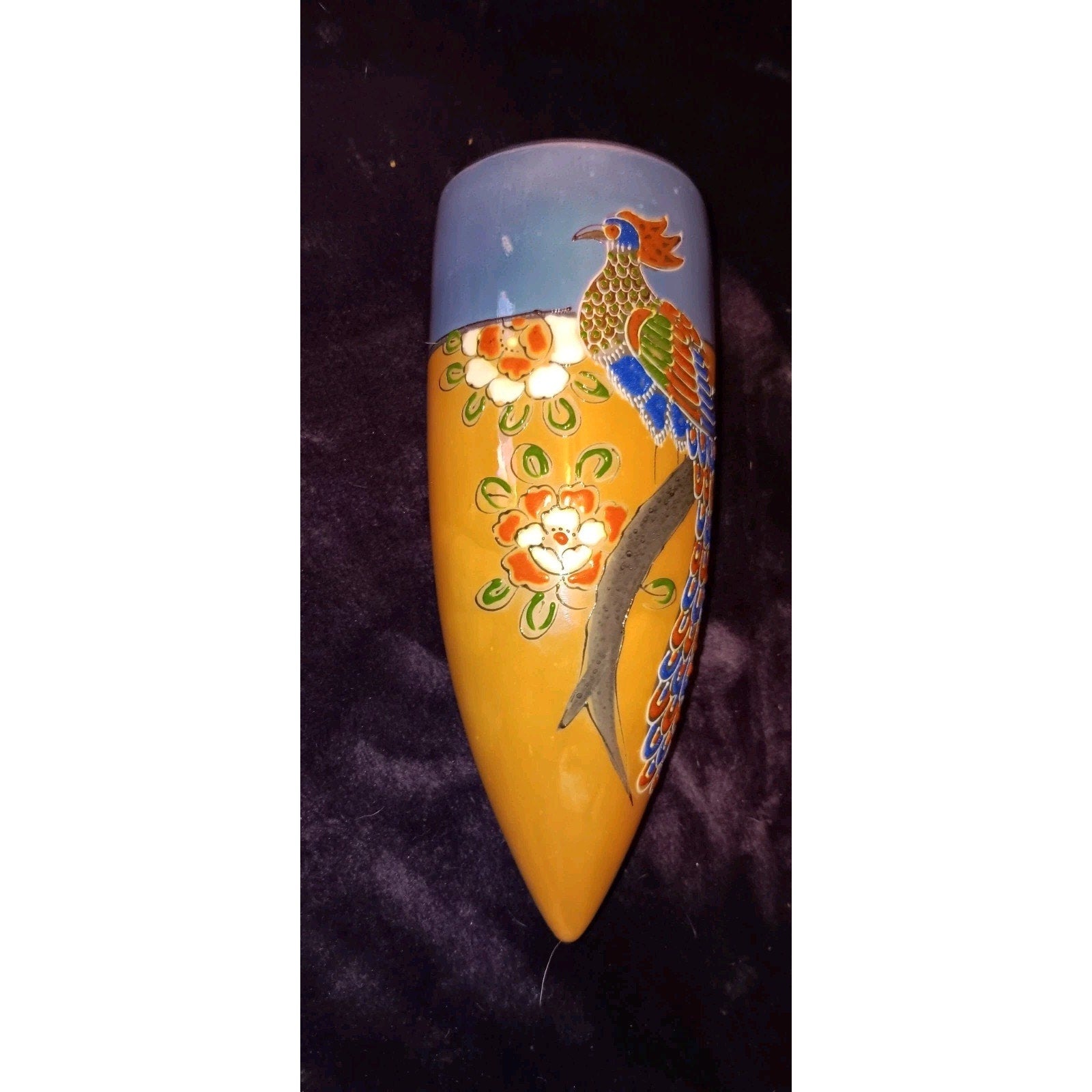 Vintage Japan Hand Painted Wall Vase Wallpocket Lusterware Peacock Beautiful