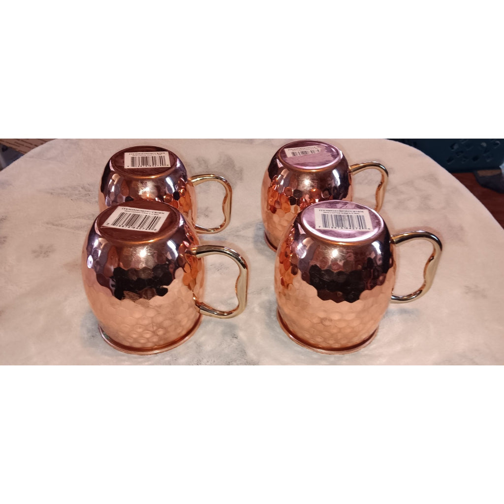 Set of 4 Hammered Copper Moscow Mule Drink Cocktail Mugs - Stainless Steel Lined
