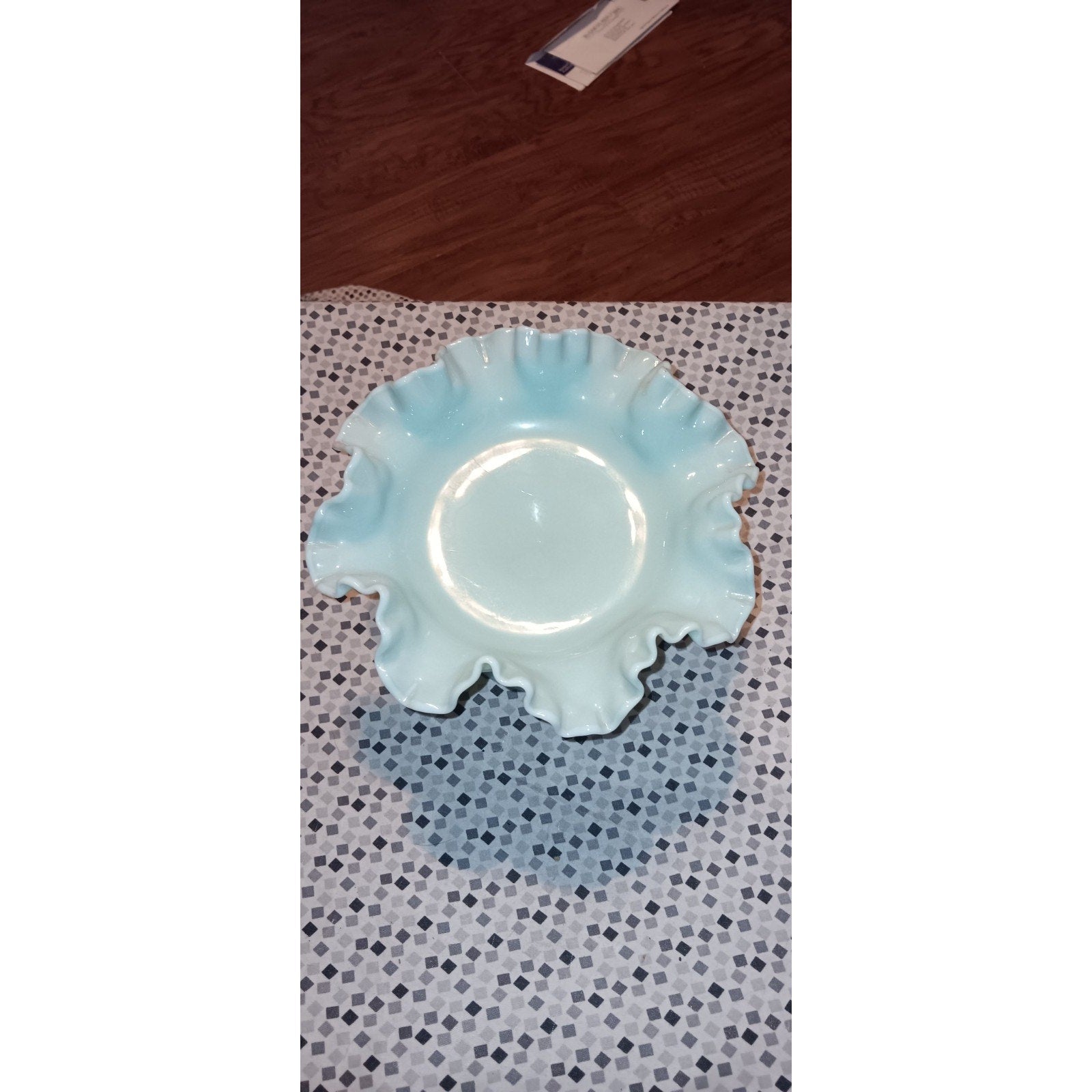 Fenton Hobnail Creamy Green Milk Glass Compote | 5.5" Tall, 8" Crimped Centerpiece