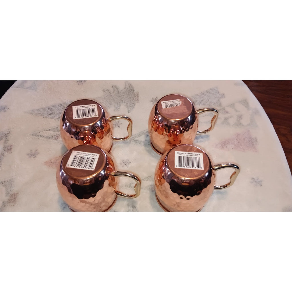 Set of 4 Hammered Copper Moscow Mule Drink Cocktail Mugs - Stainless Steel Lined