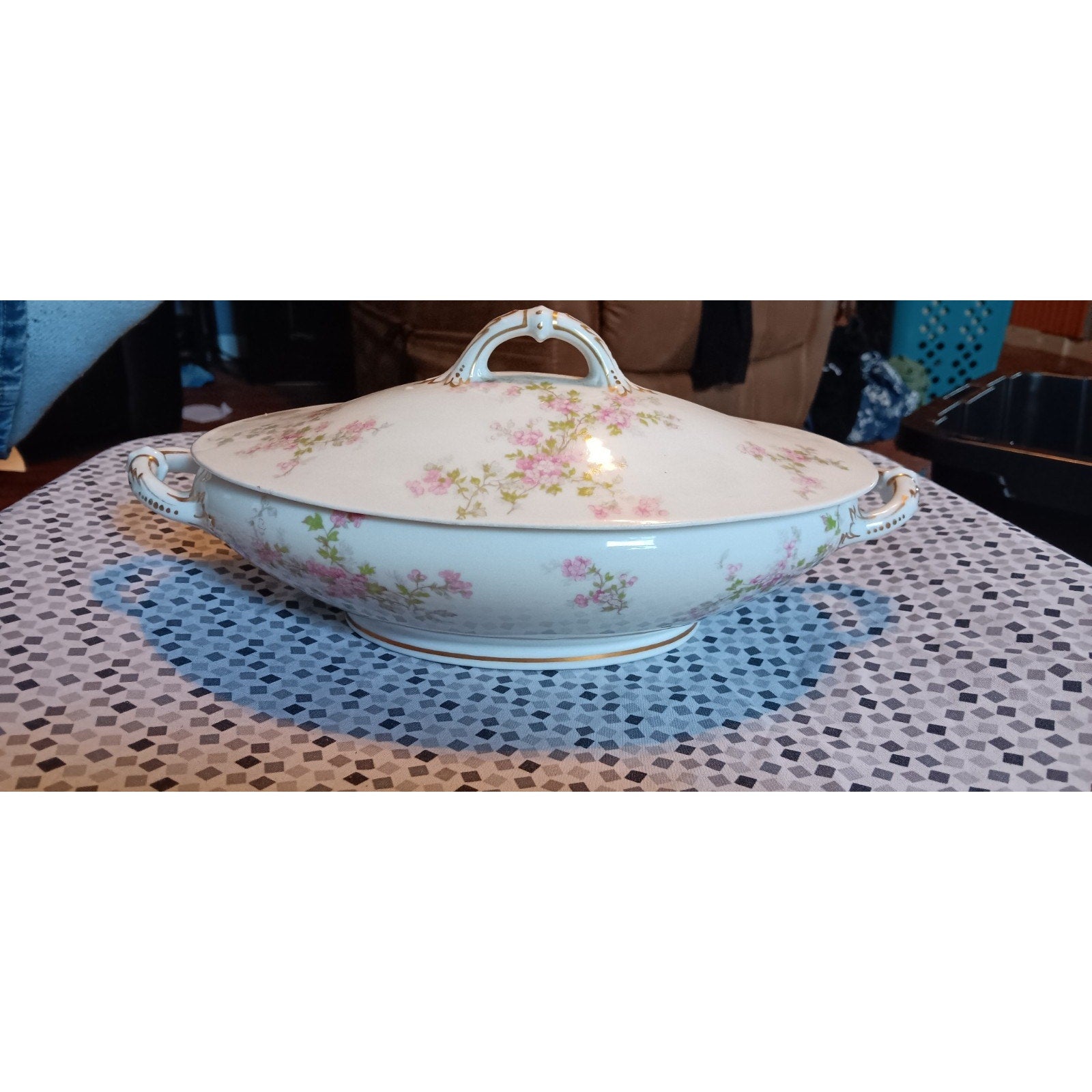 VTG Limoges France Porcelain Pink Floral Soup Tureen W/ Lid Serving Antique Veg